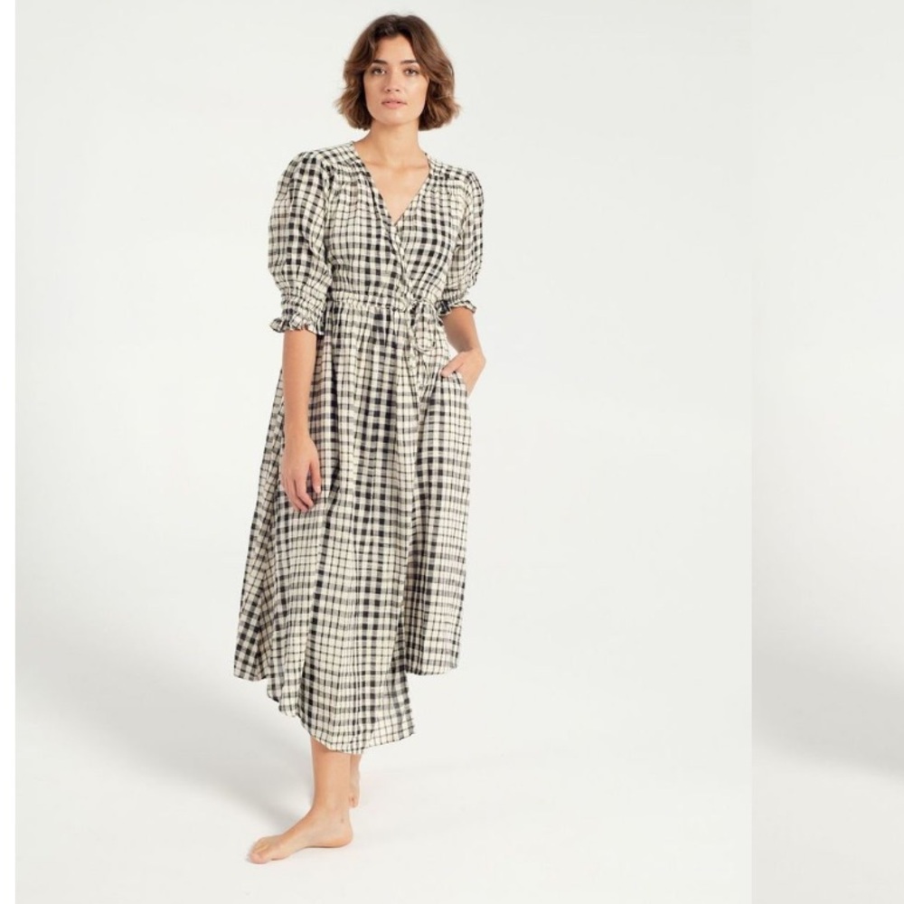 Apiece Apart Black and White Checkered Midi Dress